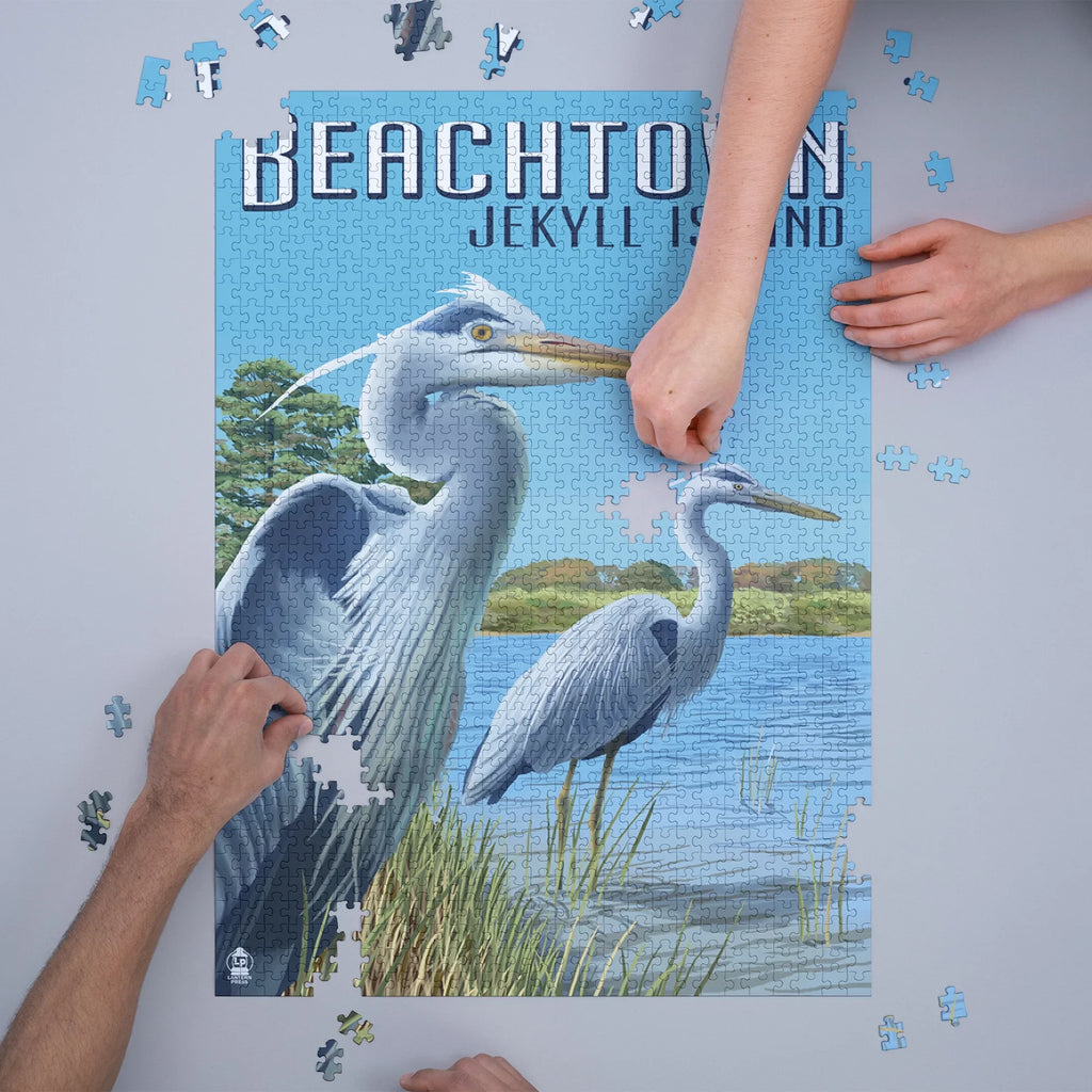 Georgia, Island, Jekyll Beachtown, in Blue Adults 19x27, Jigsaw Made for and (1000 Puzzle Piece Herons Challenging USA) Family, Puzzle, Size
