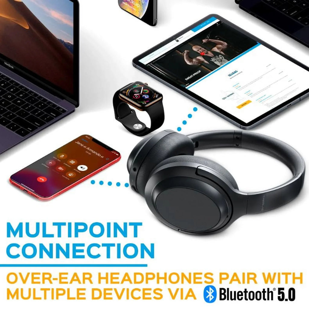 w/aptX, 45H USB-C TREBLAB Headphones with Control Touch Charging, Active Stereo Over Z7 Fast Bluetooth - Wireless Mic Hybryd Playtime & Noise - ANC Headphones (Grey) Canceling PRO Sound, Ear
