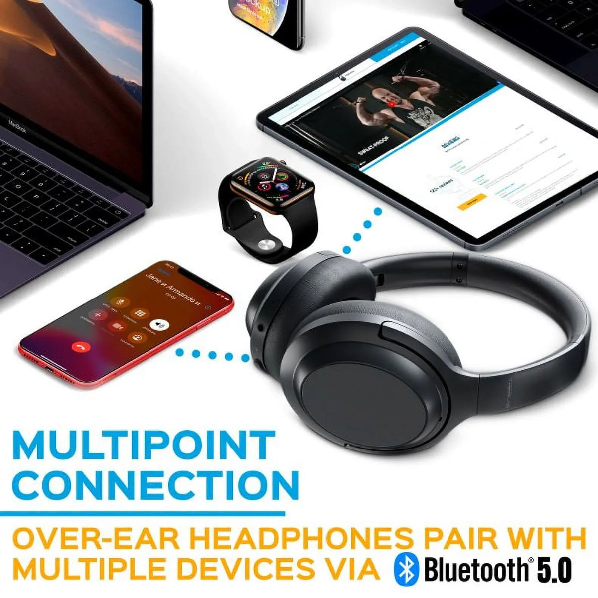 w/aptX, 45H USB-C TREBLAB Headphones with Control Touch Charging, Active Stereo Over Z7 Fast Bluetooth - Wireless Mic Hybryd Playtime & Noise - ANC Headphones (Grey) Canceling PRO Sound, Ear