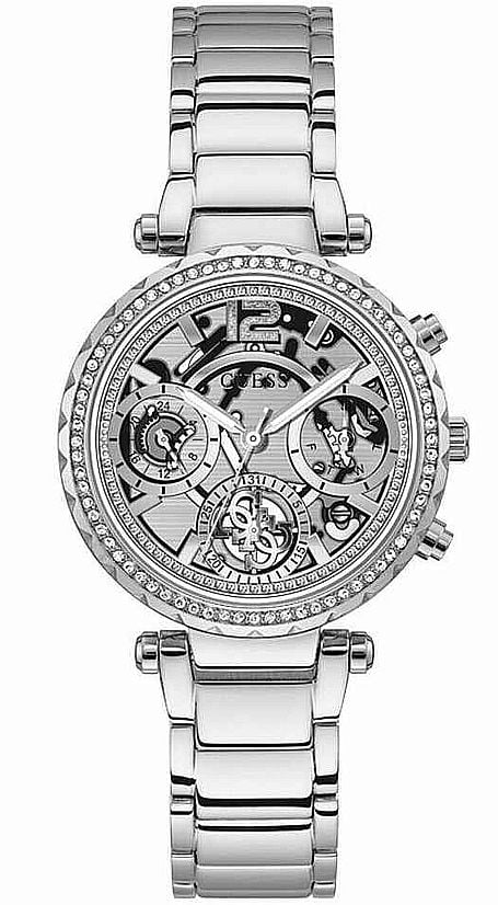 Skeleton Women's Watch Crystallized Steel GW0403L1 Stainless Glitz Guess Dial