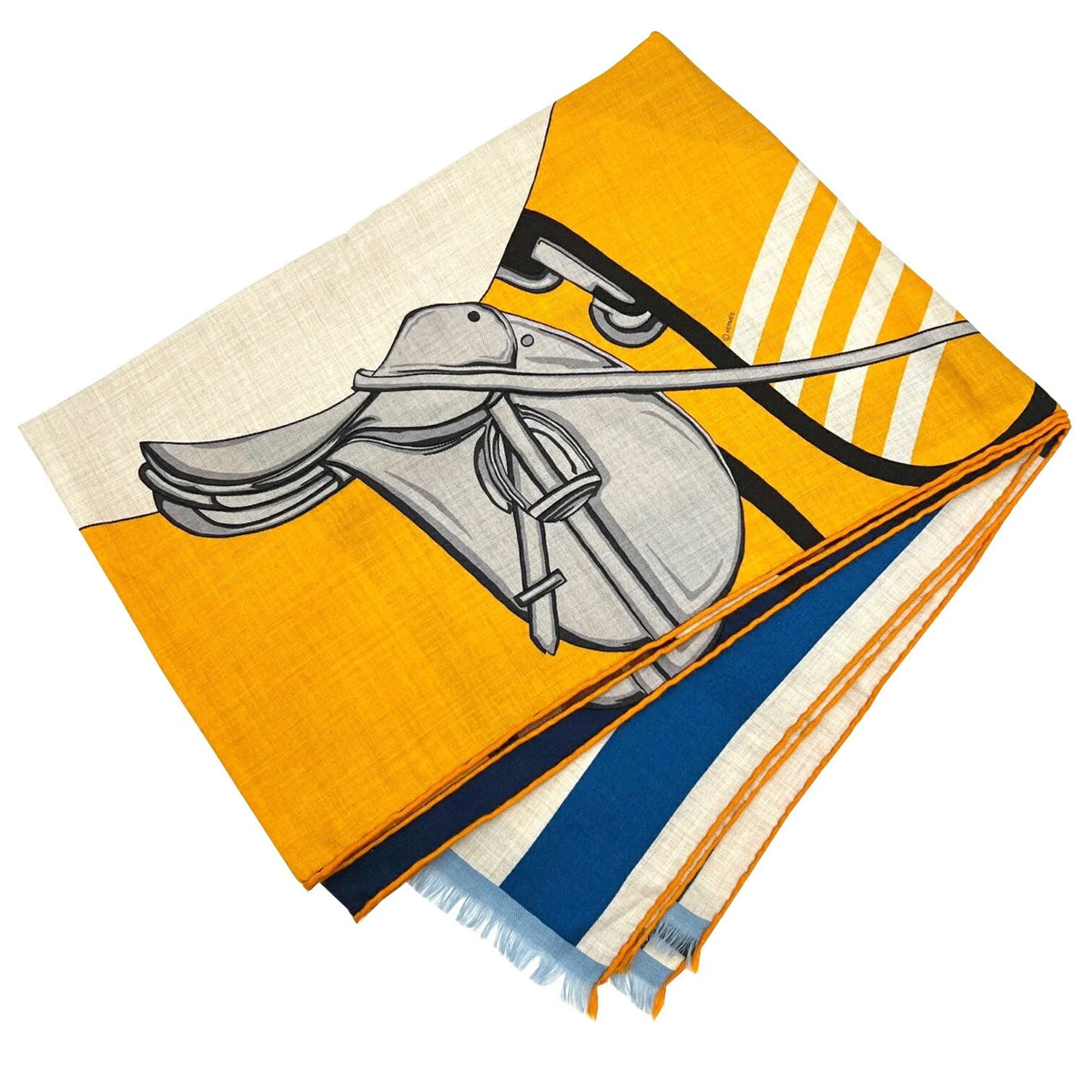 Hermes 2022 Cashmere New) Women's Spring/Summer Rectangle Stole Natural Silk Jaune HERMES Scarf Collection 22SS Marine (Like Pre-Owned Men's