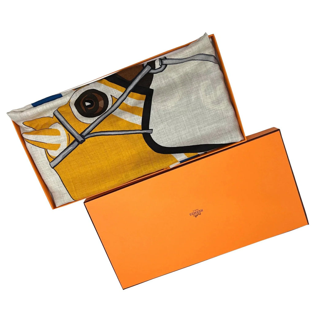 Hermes 2022 Cashmere New) Women's Spring/Summer Rectangle Stole Natural Silk Jaune HERMES Scarf Collection 22SS Marine (Like Pre-Owned Men's