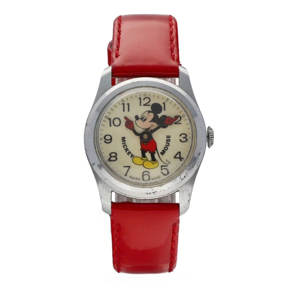 Swiss Watch 29mm Vintage Women's Mouse Metal Manual Leather Mickey Base Red Wind