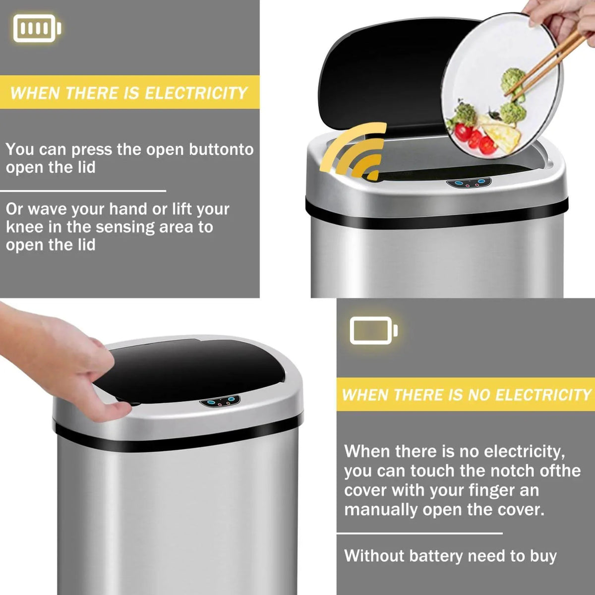 Touch-Free Can Sensor, NiamVelo Steel Kitchen for & Anti-Fingerprint with Designed Office 13 Garbage Lid, Silver Can Mute Stainless Waste Home, Motion Bin with Gallon Automatic Trash