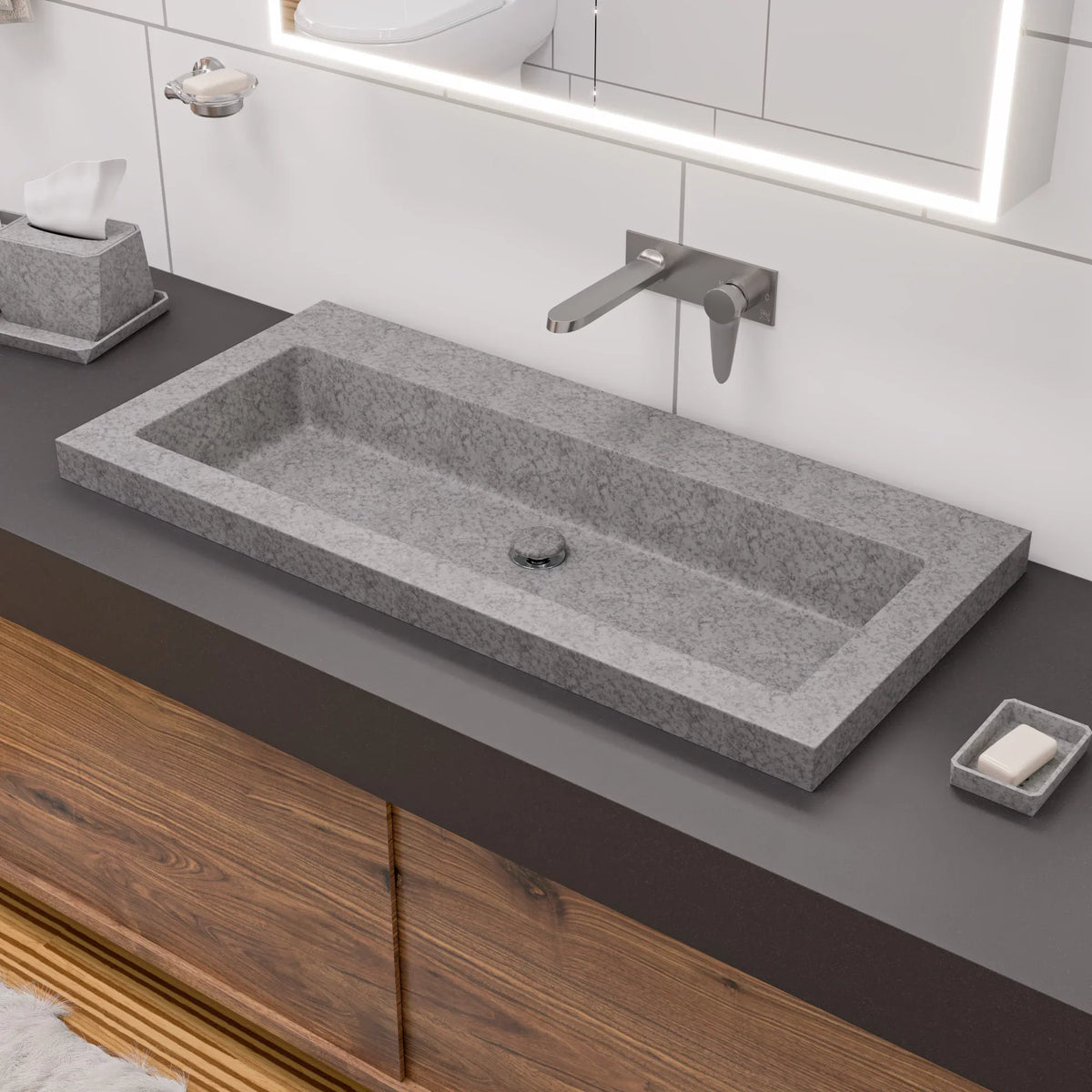 Solid ALFI ABCO40TR Trough Matte for Bathroom brand Sink 40" Concrete the Gray
