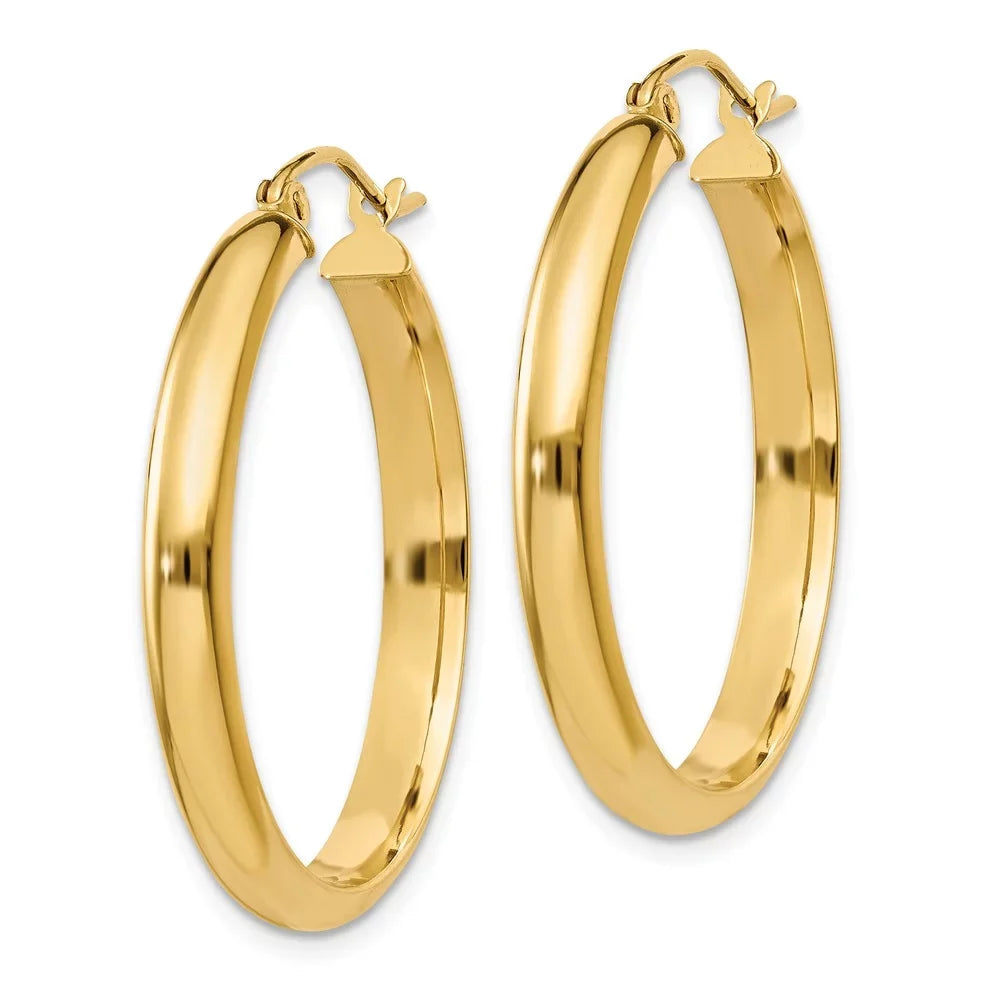 Adults for and and Men Round for Tube Earrings; Teens; Yellow Real Gold 14kt Women Hoop