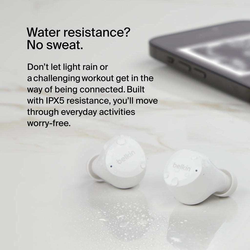 Earbuds, and White Belkin Hours iPhone, - Water Sweat Charging, Battery Wireless Resistant, and of Bolt, 28 Pixel USB-C, to SoundForm™ Wireless More Up Life, Galaxy, IPX5 True