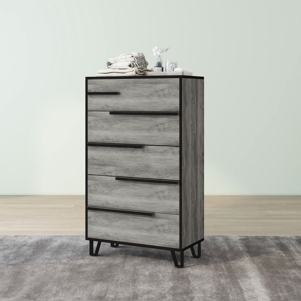 DH by Vintage Denhour 5-Drawer Modern Grey Chest Oak BASIC