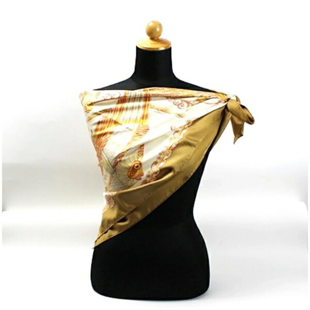 Ferragamo Salvatore Pre-Owned Scarf Muffler Pattern (Good) Beige Silk FERRAGAMO Fish Women's SALVATORE