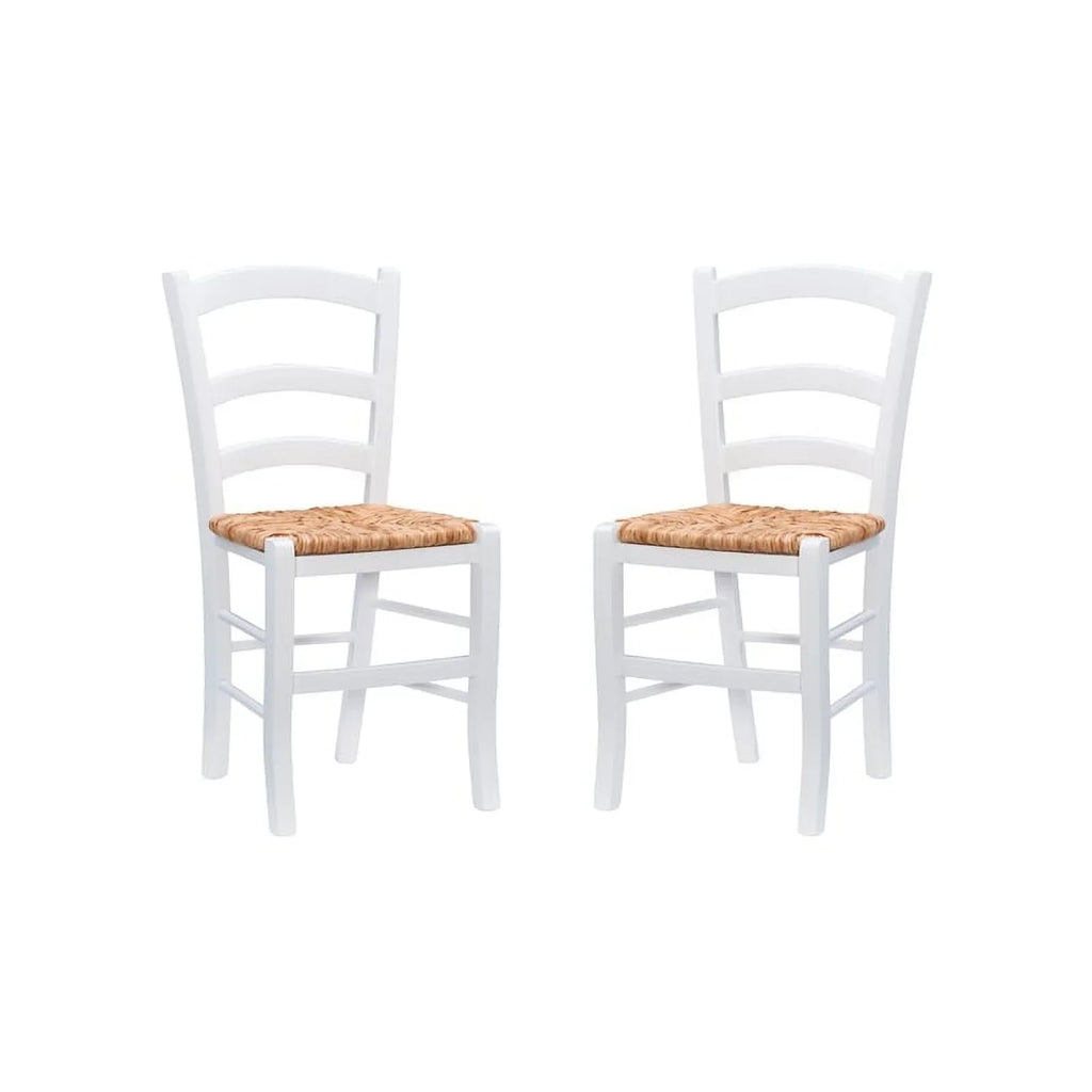 Linon White Karsyn Set Side Rush in Chairs Back of Seat Finish Two Ladder Wood