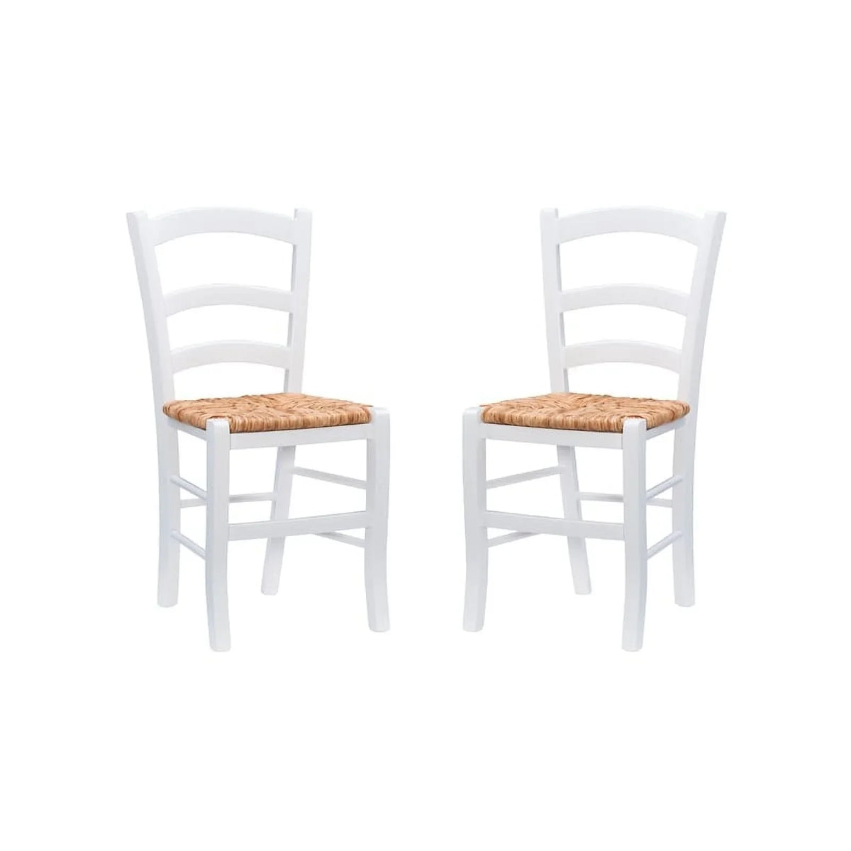 Linon White Karsyn Set Side Rush in Chairs Back of Seat Finish Two Ladder Wood
