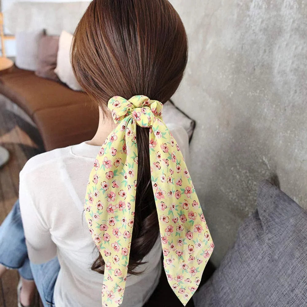 Hair Ties Satin Hair 3 Women Bowknot Flower for Daisy Packs Bands, Elastics Long Scarf Hair Silk Scrunchy, Tails Dot Scarf Polka (Style12) Ponytail Holder, Scrunchies, Scarves, Donut Girls