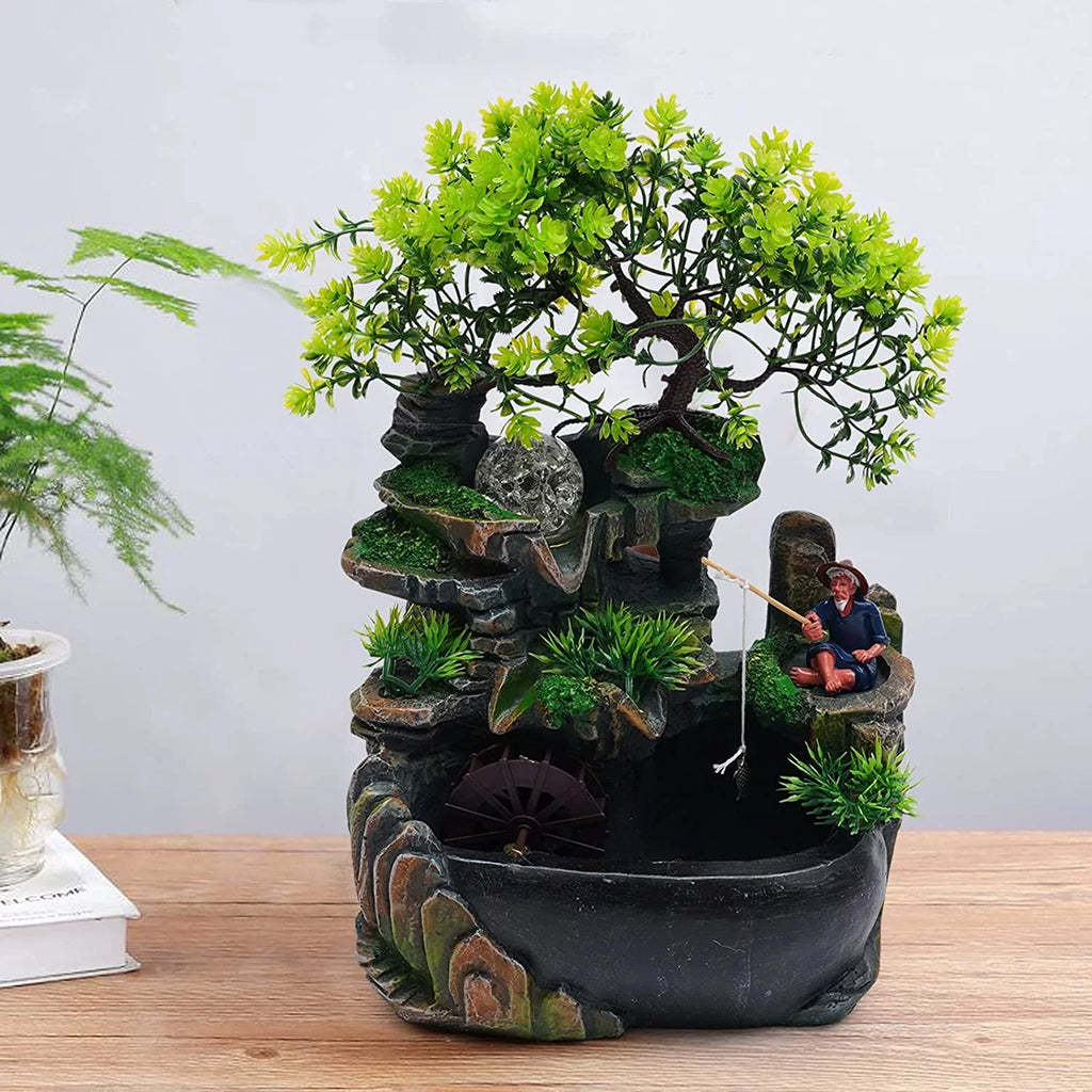Fengshui Fountain Ornament Waterfall Miumaeov Rockery Decor Zen Desktop