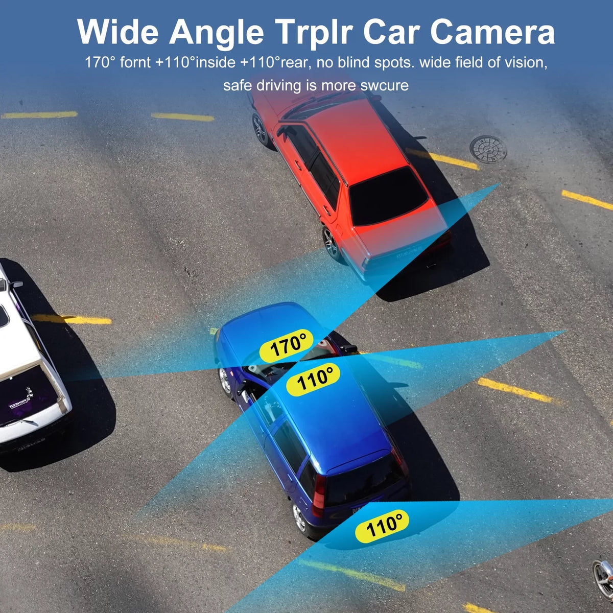 HD Cam, Channel with Dash Dash - Recording Monitor, Night Vision, Backup Black 1080P 3 Camera TSV Loop Parking G-Sensor,