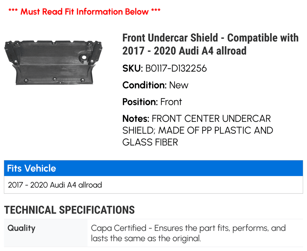 allroad Front 2019 2020 with - 2017 2018 Compatible A4 - Shield Undercar Audi