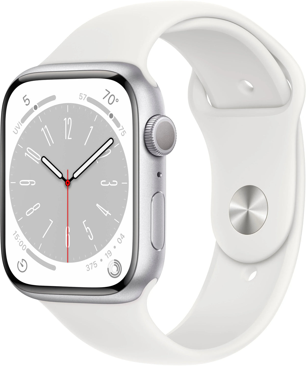 8 White Series Band MP6P3LL/A Restored Gen Sport Watch Silver Aluminum - Apple 45mm (Refurbished) 8