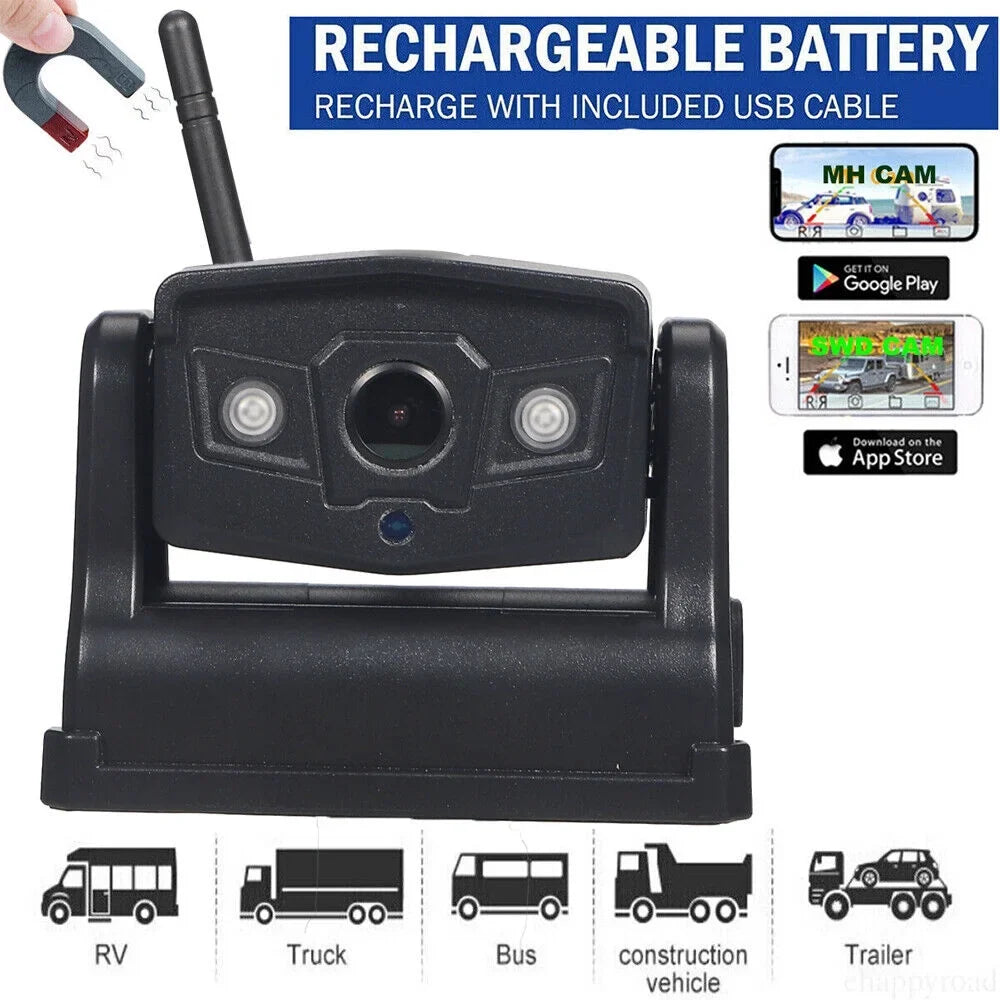 Front/Rear View Magnetic Camera, Camera JLLOM Backup Wireless Battery 9600mAh WiFi