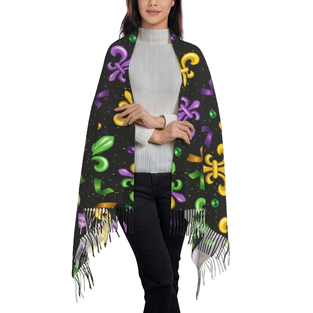 Women Gras Cashmere Art Print Shawl Elegant Feel Warm Mardi Carnival4 Soft Large Winter Bingfone Scarves For Scarf Gifts- Wrap