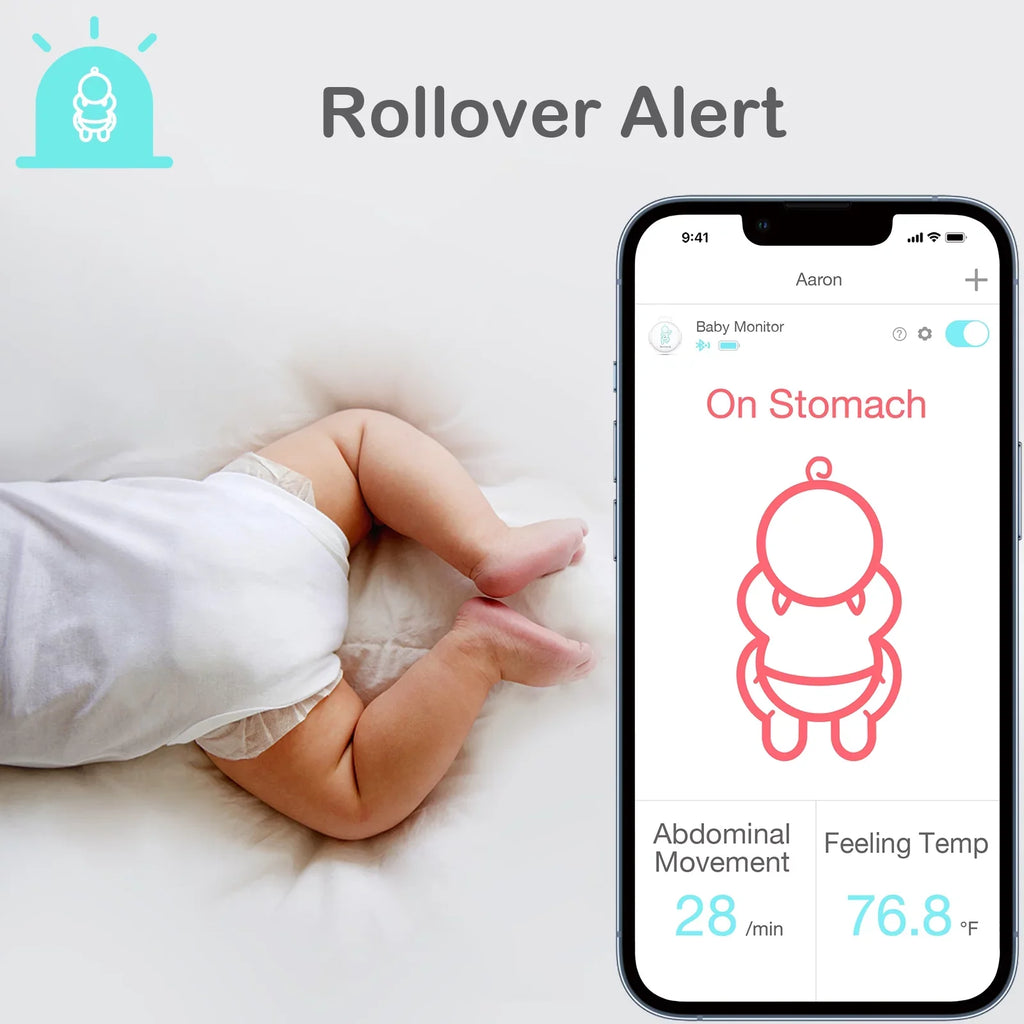Temperature, Sleeping Pink Audio Abdominal Baby on Position Sense-U Baby's Abdominal and Smartphones, Alerts Monitor - with for Rollover Safety Baby Smart Movement, Tracks Movement Instant