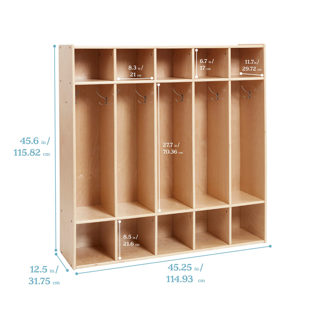 Natural ECR4Kids Coat Locker, 5-Section Streamline Furniture, Classroom