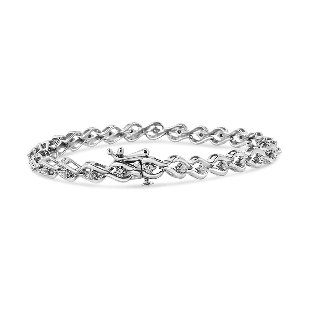 Silver (I-J - Flame Diamond Cttw 1/10 Round-Cut of Links 7.25" .925 I3) Color, Bracelet Sterling