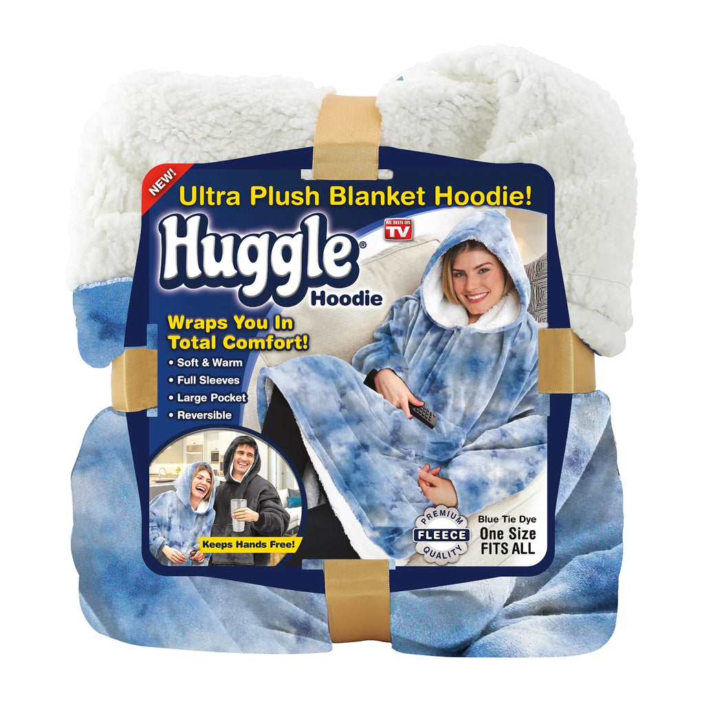 Huggle Blanket Dye Hoodie, Hoodie, Wearable Tie Fleece Blue & Sherpa