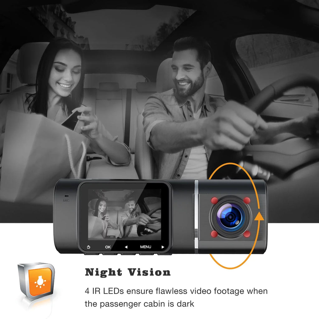 Car Dash Night Cam Vision 1080P IR Inside, TOGUARD Black and 720P FHD HD Camera Front