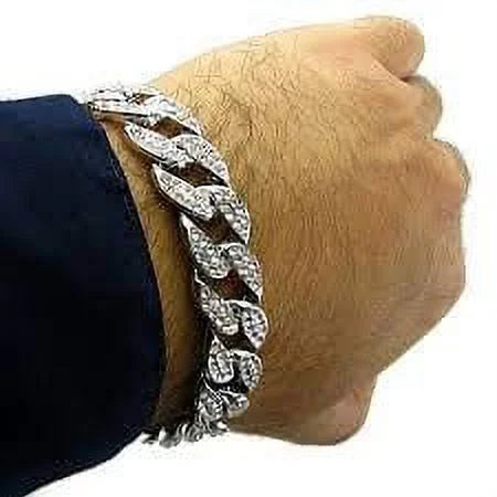 Fully Numerals Big Cuban Cuban - Out w/Blinged RN Blue Raymond Colorful (Silver Shiny ST10327 #) with Wristwatch Charles R Mens Iced Silver Rocks Bracelet Out Dial Roman Silver Royal