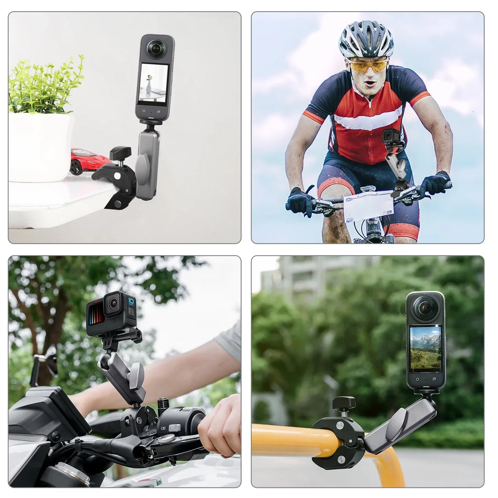 Mount, Ball PULUZ Aluminum Adapter, Clamp PU867B Compatible Alloy Dual Handlebar 11/10/9/8 AKASO DJI Hero Head, Rotatable