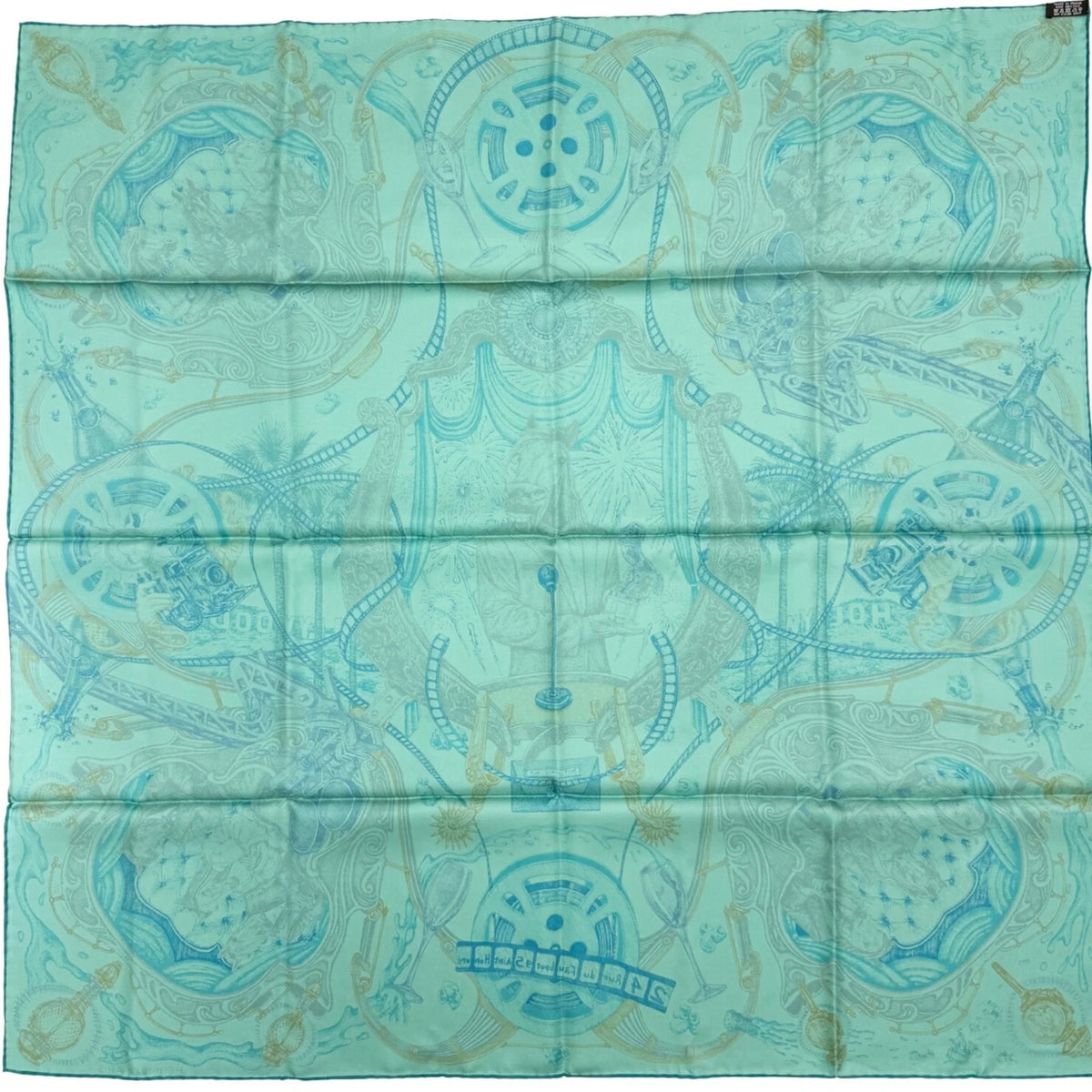 Horse Kare90 Green The HERMES Hermes New) Blue (Like Silk Pre-Owned Gray Ladies Horsewards Large Scarf Award