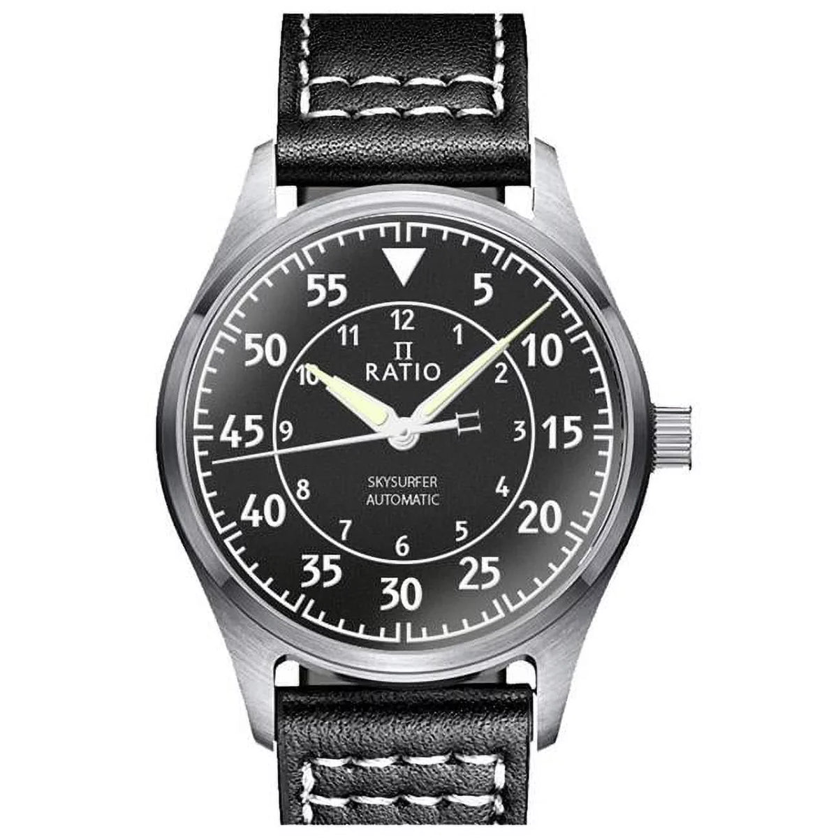 Textured Leather Watch Black Men's RTS320 Ratio Skysurfer Dial Pilot 200M Automatic