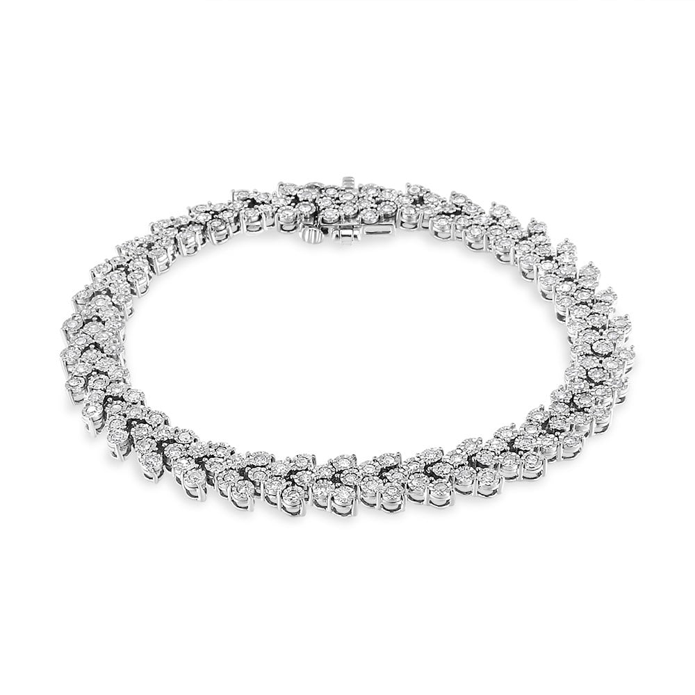 Miracle Link Wreath (I-J color, .925 Bracelet clarity) 7.25" I3 Cttw 2.00 Set Sterling Diamond Silver - Laurel
