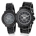 Matching Diamond Black His 5.15ct Hers and Large Watches: Watch Set