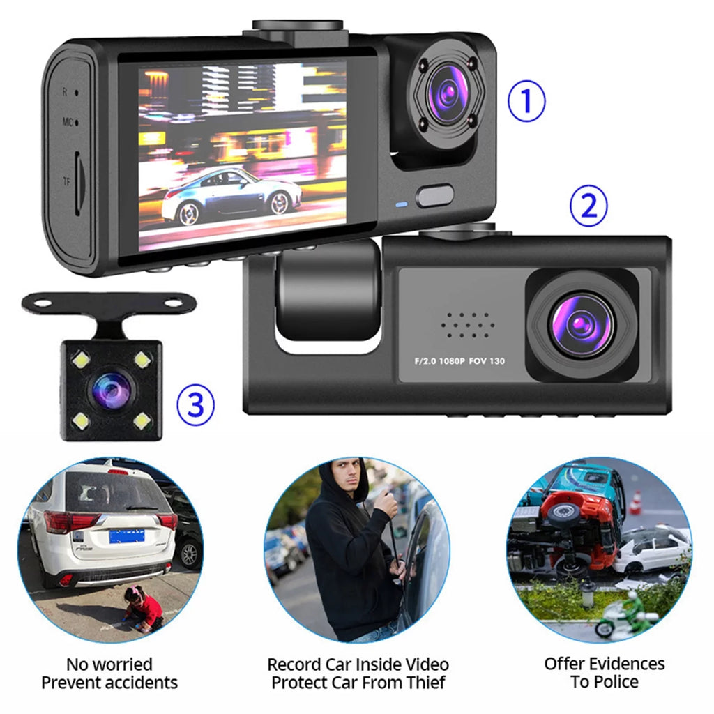 Cam,1080P+720P+480p, Versatile Safety,3-in-1 Car Safety Moobody Car Car Dash Mirror Cam Rearview for Dash