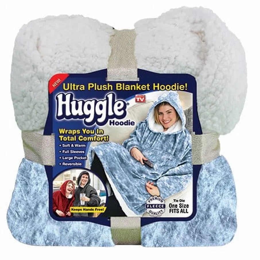 Huggle Blanket Dye Hoodie, Hoodie, Wearable Tie Fleece Blue & Sherpa