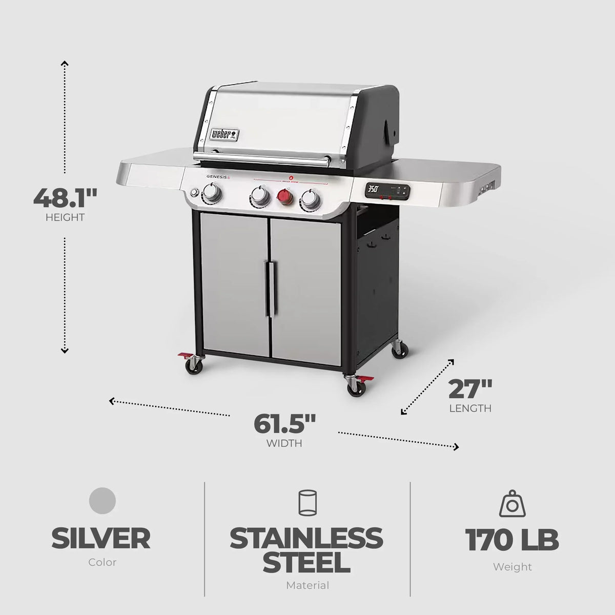 SX-325s Genesis Grilling Smart Grill in Gas Stainless Steel Smart Technology with Propane Weber 3-Burner Connect