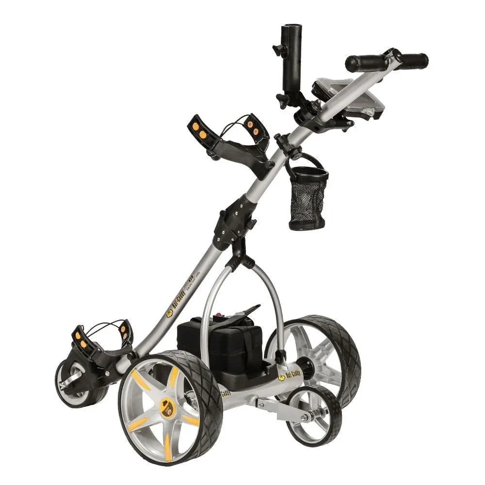 18-Hole Wheel, X3R Reverse, Dual Remote, Powered and and Anti-Tip Battery BATCADDY Downhill Titanium Sealed Cruise Golf Push Cart Motor, Lead Control, with Silver Control, 9-Speeds