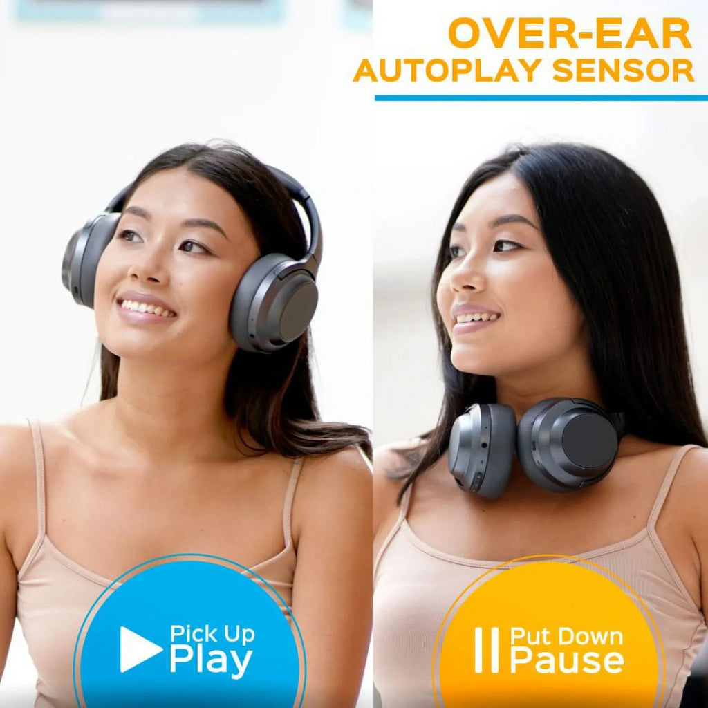 w/aptX, 45H USB-C TREBLAB Headphones with Control Touch Charging, Active Stereo Over Z7 Fast Bluetooth - Wireless Mic Hybryd Playtime & Noise - ANC Headphones (Grey) Canceling PRO Sound, Ear