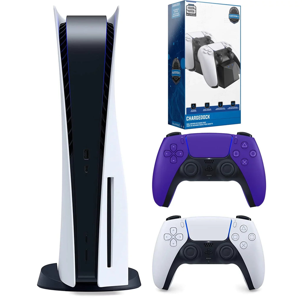 Playstation Disc Controller (Sony - 5 Version Dual Extra Galactic Sony Disc) Purple PS5 with Station and Charging Bundle