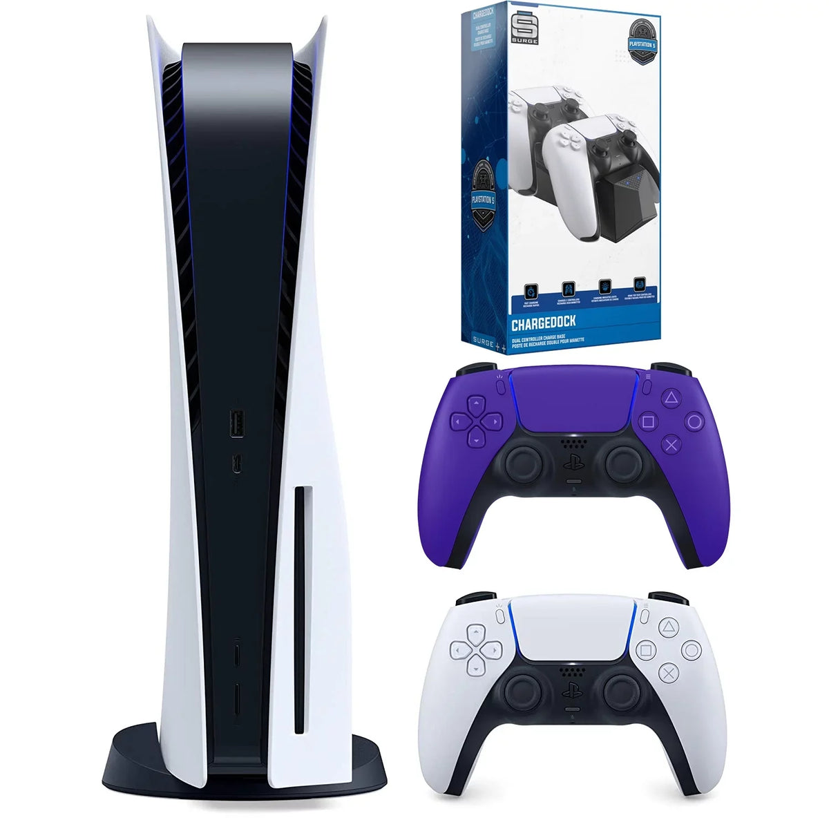 Playstation Disc Controller (Sony - 5 Version Dual Extra Galactic Sony Disc) Purple PS5 with Station and Charging Bundle