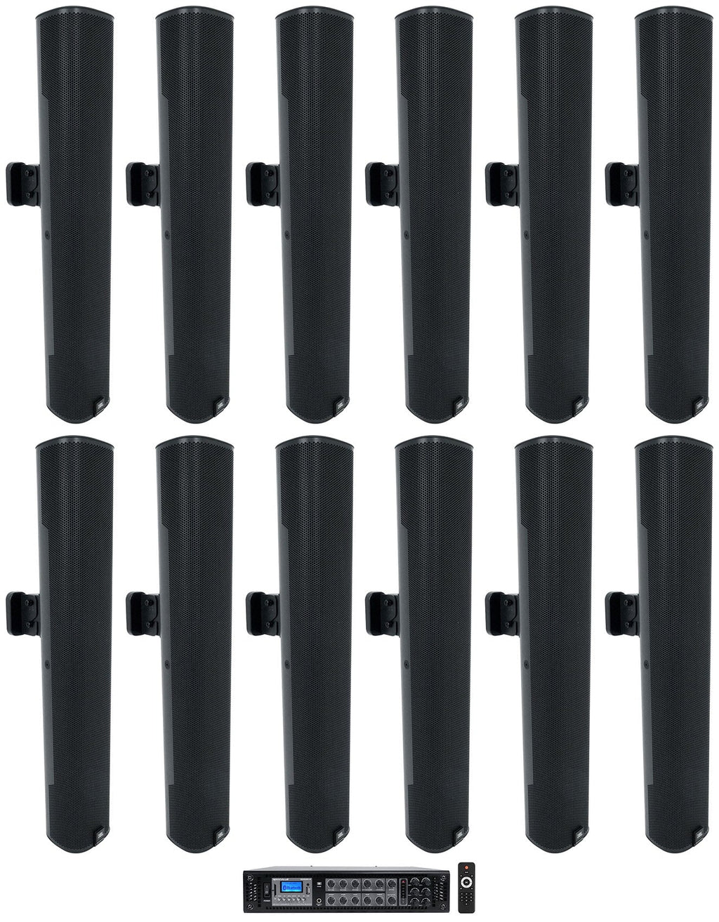 Array Commercial (12) 24" 70V JBL Mount Black Column Speakers+Amp Wall COL600-BK