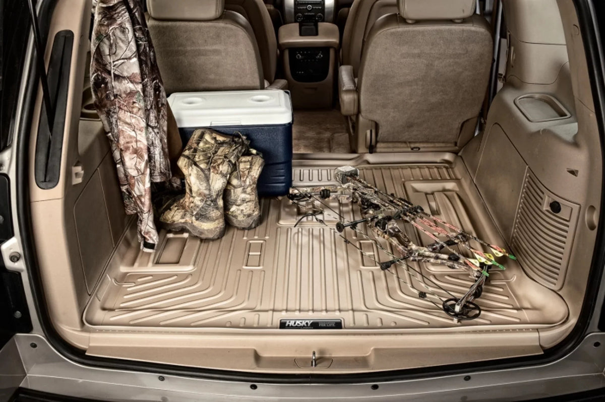 behind Ford RealTruck Husky Explorer; 11-19 Behind Black Compatible Liner with Cargo under upright 3rd Series Seat and Weatherbeater by Seat 3rd