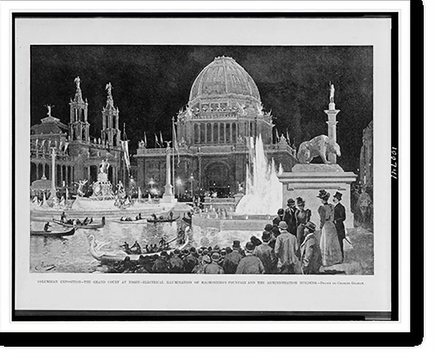night. the Columbian Historic Exposition. building.drawn Framed 21-7/8" x by court Charles Graham., 17-7/8" and Print, electrical of administration grand MacMonnies's at illumination the fountain