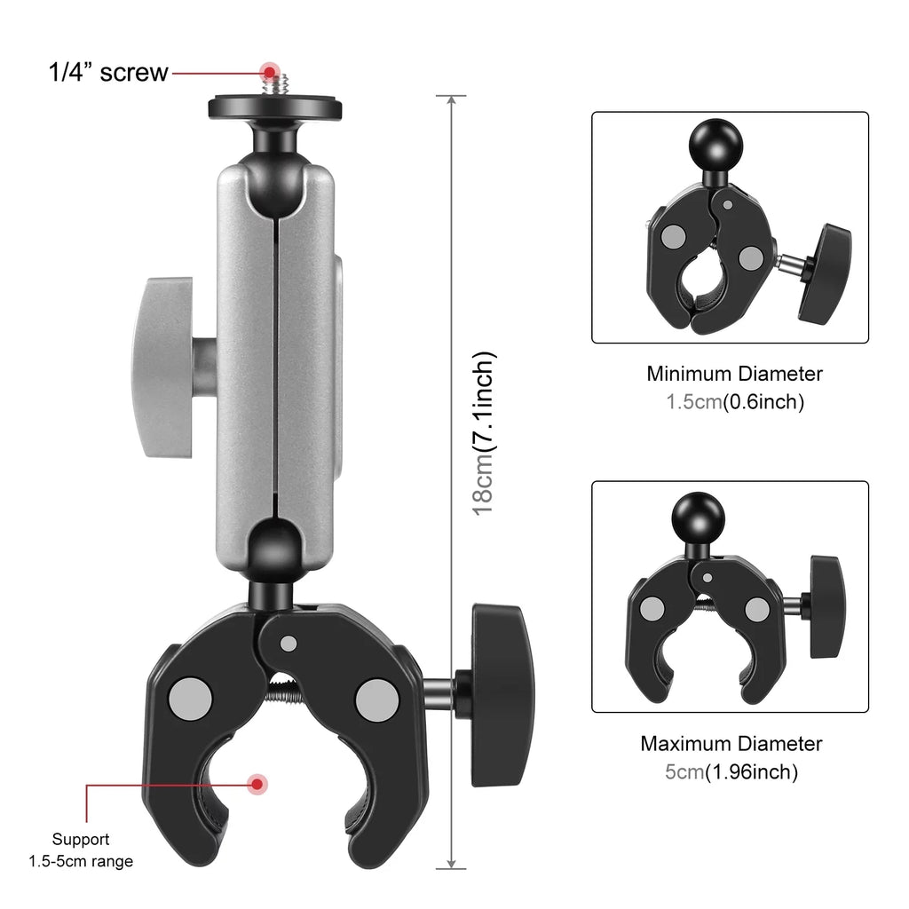 Mount, Ball PULUZ Aluminum Adapter, Clamp PU867B Compatible Alloy Dual Handlebar 11/10/9/8 AKASO DJI Hero Head, Rotatable