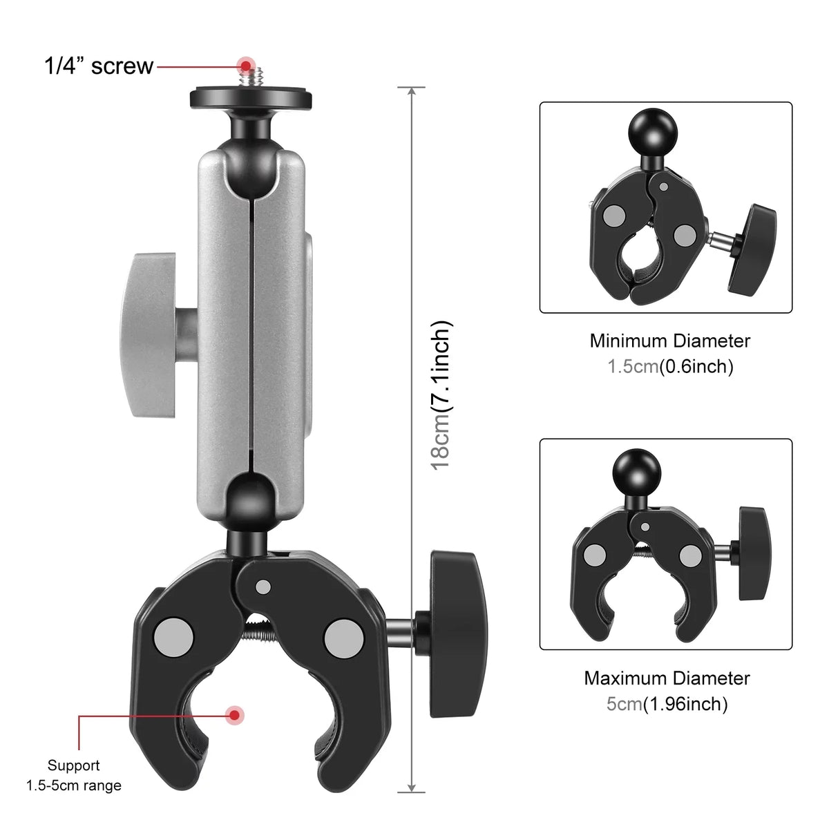 Mount, Ball PULUZ Aluminum Adapter, Clamp PU867B Compatible Alloy Dual Handlebar 11/10/9/8 AKASO DJI Hero Head, Rotatable