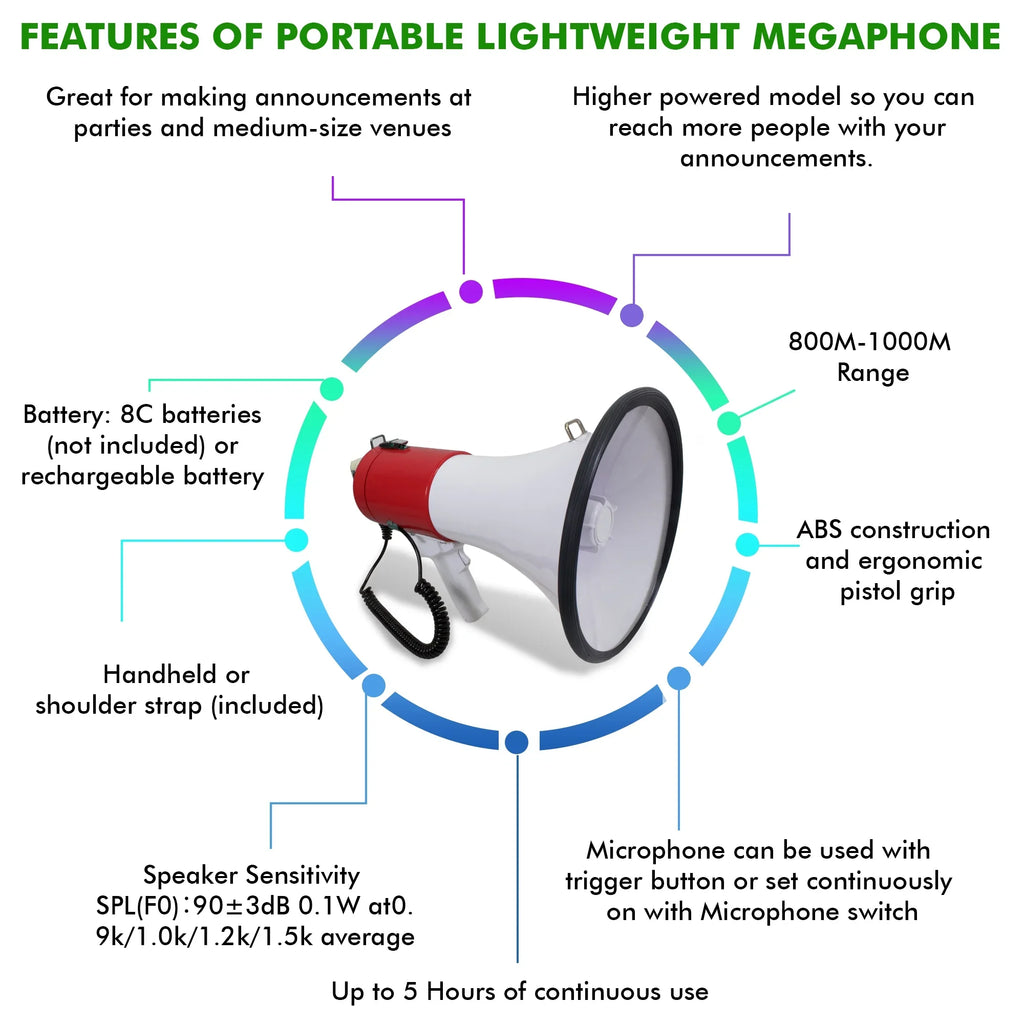Technical Bullhorn Trainers 800M-1000M With Siren Portable Control Pro Watts Megaphone Range Strap 40 for Volume