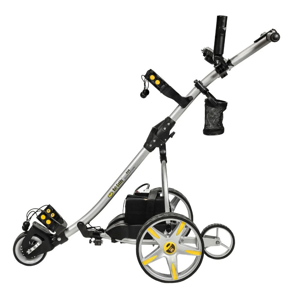 18-Hole Wheel, X3R Reverse, Dual Remote, Powered and and Anti-Tip Battery BATCADDY Downhill Titanium Sealed Cruise Golf Push Cart Motor, Lead Control, with Silver Control, 9-Speeds