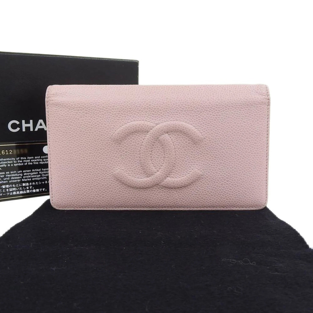 logo series caviar A48651 here pink Pre-Owned bi-fold Chanel skin wallet long (Good) 16 CHANEL mark