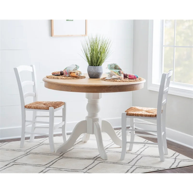 Linon White Karsyn Set Side Rush in Chairs Back of Seat Finish Two Ladder Wood