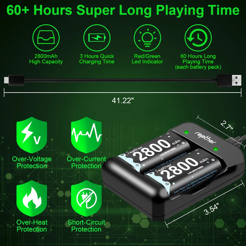 Pack mAh 2800 One Rapthor Xbox S/Xbox One/Xbox X/Xbox One Controller X/Xbox for Battery One x 2800 Series Elite, Rechargeable mAh Battery 4
